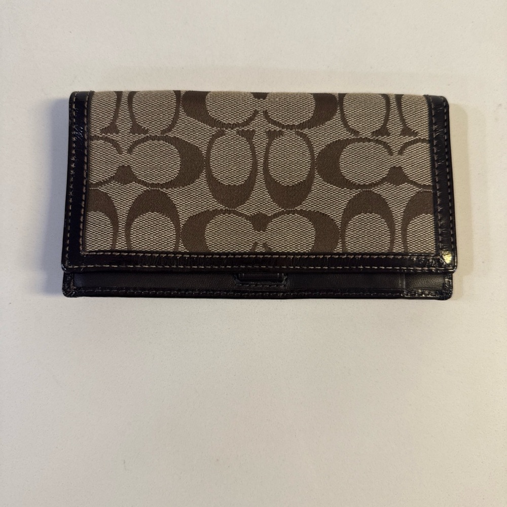 *COACH Signature checkbook case holder wallet Brown